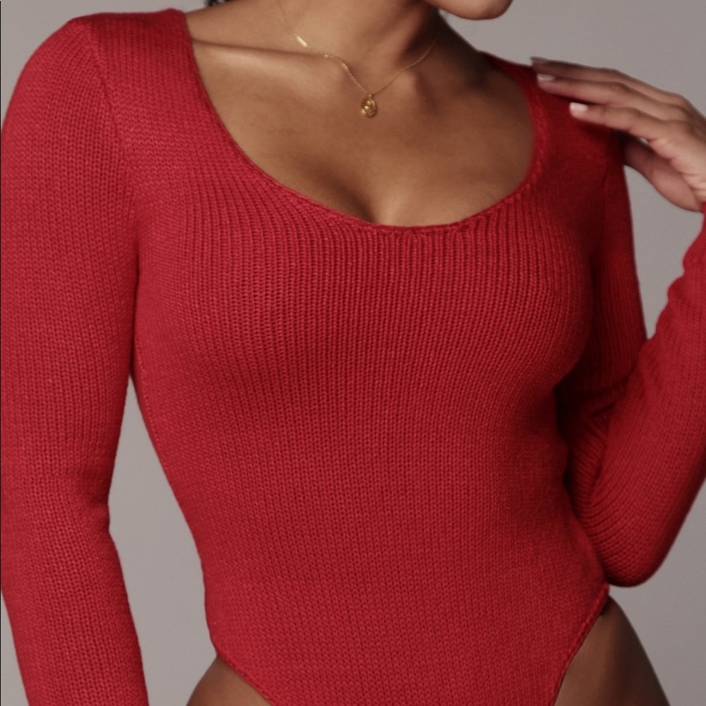 Red knit bodysuit